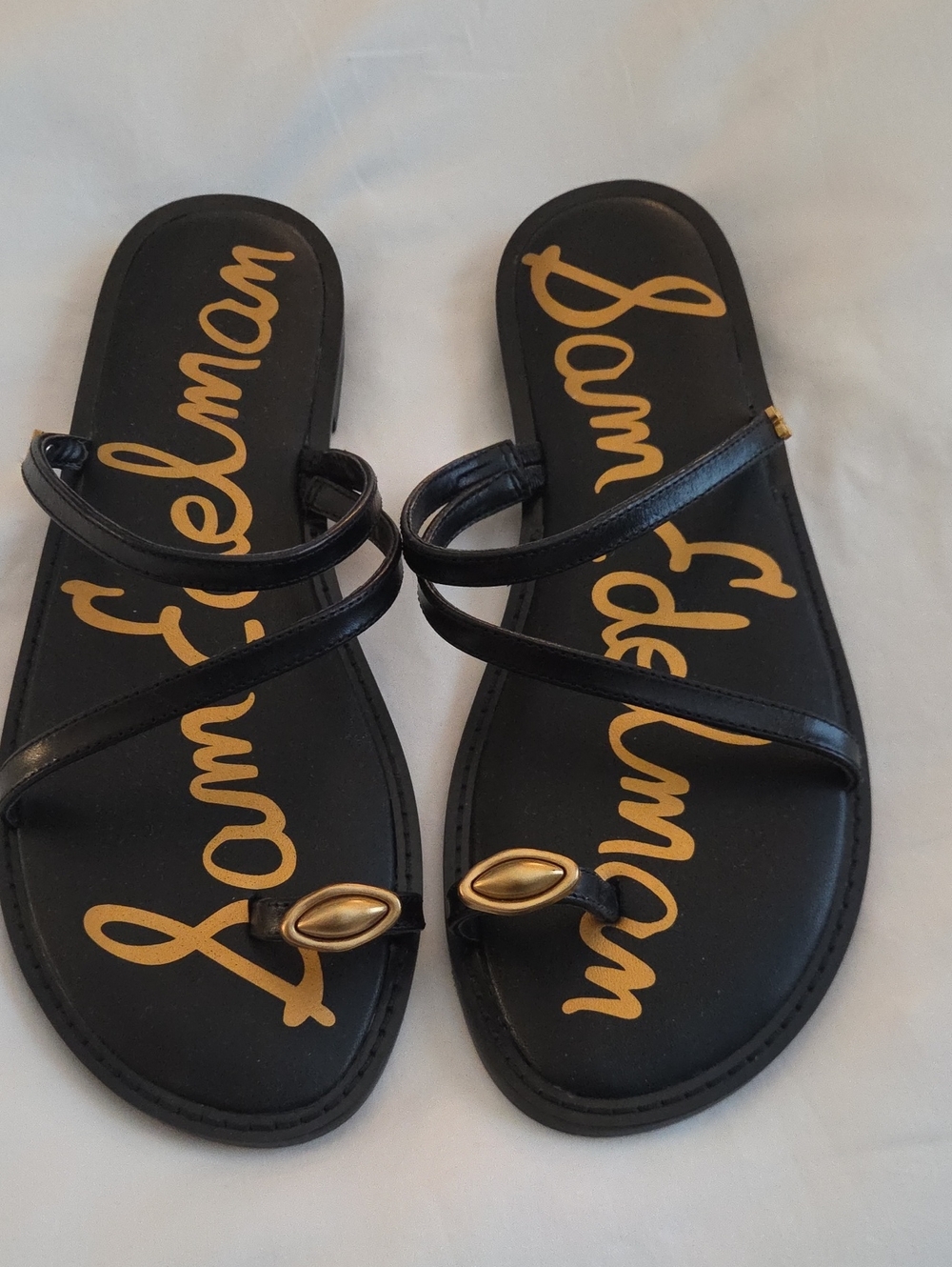 Sam Edelman Black Sandal with Gold Toe Accent